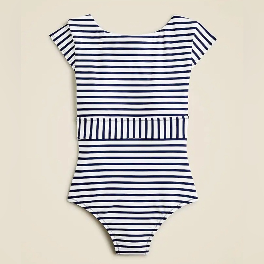J.Crew Cap-Sleeve One-Piece Swimsuit in Classic Stripe